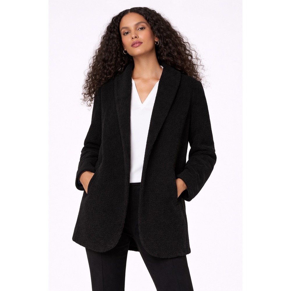 SPANX Very Black Shawl Collar Fleece Jacket Coat Women's Medium NWT